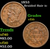 1853 Braided Hair Large Cent 1c Grades vf++