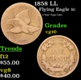 1858 LL Flying Eagle Cent 1c Grades vg+