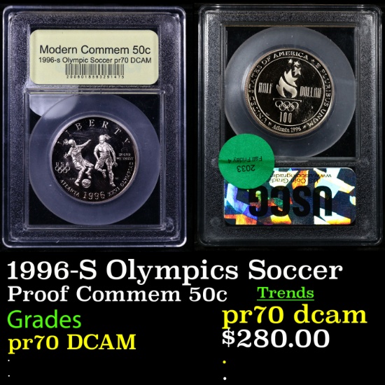 Proof 1996-S Olympics Soccer Modern Commem Half Dollar 50c Graded GEM++ Proof Deep Cameo BY USCG