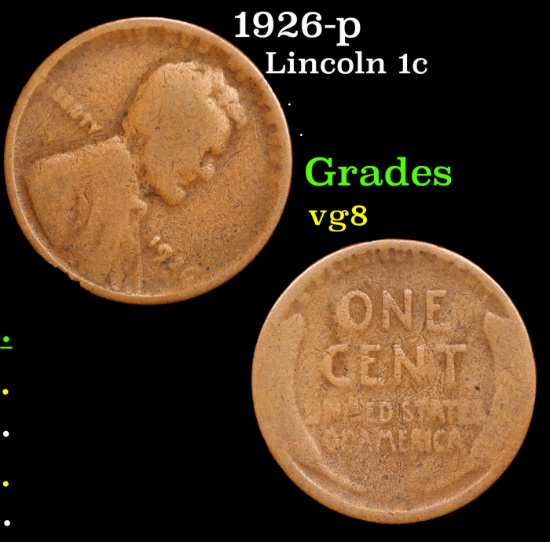 1926-p Lincoln Cent 1c Grades vg, very good