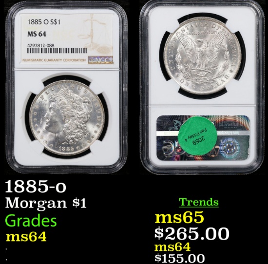 NGC 1885-o Morgan Dollar $1 Graded ms64 By NGC