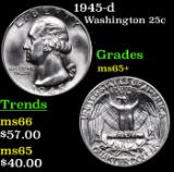 1945-d Washington Quarter 25c Grades GEM+ Unc