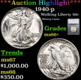 ***Auction Highlight*** 1940-p Walking Liberty Half Dollar 50c Graded ms66+ By SEGS (fc)