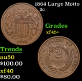 1864 Large Motto Two Cent Piece 2c Grades xf++