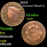 1824 Coronet Head Large Cent 1c Grades vg+