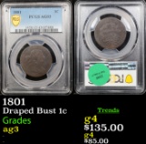 PCGS 1801 Draped Bust Large Cent 1c Graded ag3 By PCGS