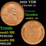 1909 VDB Lincoln Cent 1c Grades Choice+ Unc RB