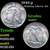1945-p Walking Liberty Half Dollar 50c Grades GEM+ Unc