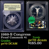 Proof 1989-S Congress Modern Commem Dollar $1 Graded GEM++ Proof Deep Cameo BY USCG