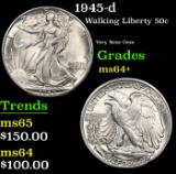 1945-d Walking Liberty Half Dollar 50c Grades Choice+ Unc