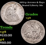 1853-p Arrows & Rays Seated Half Dollar 50c Grades vg, very good