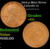 1914-p Lincoln Cent Mint Error 1c Grades vf+