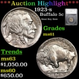 ***Auction Highlight*** 1923-s Buffalo Nickel 5c Graded ms61 By SEGS (fc)