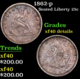 1862-p Seated Liberty Quarter 25c Grades xf Details