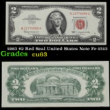 1963 $2 Red Seal United States Note Fr-1513 Grades Select CU