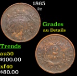 1865 Two Cent Piece 2c Grades AU Details