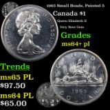 1965 Small Beads, Pointed 5 Canada Dollar $1 Grades Choice Unc+ PL
