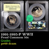 Proof 1991-1995-P WWII Modern Commem Half Dollar 50c Graded GEM++ Proof Deep Cameo BY USCG