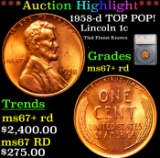 ***Auction Highlight*** 1958-d Lincoln Cent TOP POP! 1c Graded ms67+ rd By SEGS (fc)