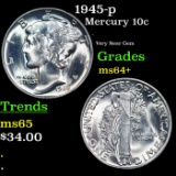 1945-p Mercury Dime 10c Grades Choice+ Unc