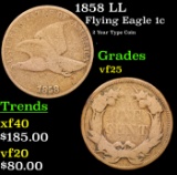 1858 LL Flying Eagle Cent 1c Grades vf+