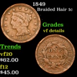 1849 Braided Hair Large Cent 1c Grades vf details