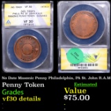 ANACS No Date Masonic Penny Philadelphia, PA St. John R.A.M Graded vf30 details By ANACS