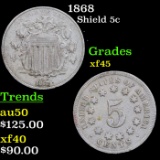 1868 Shield Nickel 5c Grades xf+