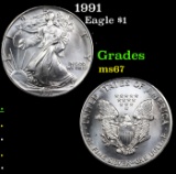 1991 Silver Eagle Dollar $1 Grades GEM++ Unc