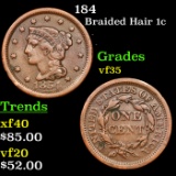 1854 Braided Hair Large Cent 1c Grades vf++