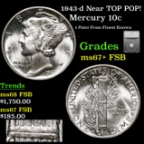 1943-d Mercury Dime Near TOP POP! 10c Graded ms67+ FSB By SEGS