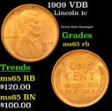 1909 VDB Lincoln Cent 1c Grades GEM Unc RB