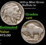 1935-p Buffalo Nickel Mint Error 5c Grades vg+