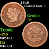 1849 Braided Hair Large Cent 1c Grades f+