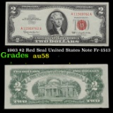 1963 $2 Red Seal United States Note Fr-1513 Grades Choice AU/BU Slider