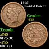 1847 Braided Hair Large Cent 1c Grades vf+