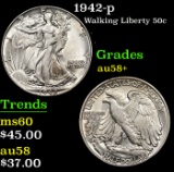 1942-p Walking Liberty Half Dollar 50c Grades Choice AU/BU Slider+