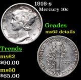 1916-s Mercury Dime 10c Grades Unc Details