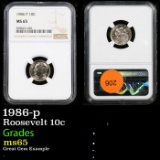 NGC 1986-p Roosevelt Dime 10c Graded ms65 By NGC