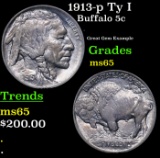 1913-p Ty I Buffalo Nickel 5c Grades GEM Unc