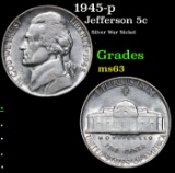 1945-p Jefferson Nickel 5c Grades Select Unc