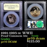 Proof 1991-1995-w WWII Modern Commem Half Dollar 50c Graded GEM++ Proof Deep Cameo BY USCG