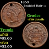 1853 Braided Hair Large Cent 1c Grades VF Details