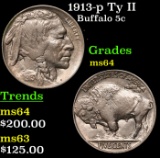 1913-p Ty II Buffalo Nickel 5c Grades Choice Unc