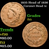 1835 Head of 1836 Coronet Head Large Cent 1c Grades f+