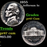Proof 1955 Jefferson Nickel 5c Grades GEM++ Proof Cameo