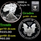 Proof 1990-s Silver Eagle Dollar $1 Graded pr69+ dcam By SEGS
