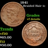 1841 Braided Hair Large Cent 1c Grades vf details