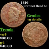 1816 Coronet Head Large Cent 1c Grades vg details
