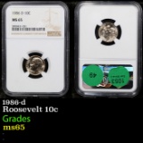 NGC 1986-d Roosevelt Dime 10c Graded ms65 By NGC